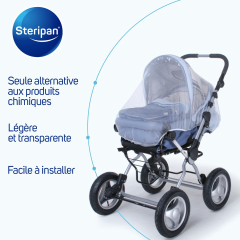 Moustiquaire 3-en-1 Steripan : lit, poussette, berceau, protection bébé.