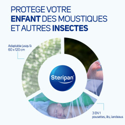 Moustiquaire universelle Steripan protégeant un bébé dans son lit.