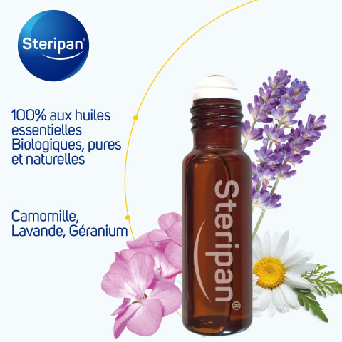 Roll-on Steripan : apaise piqûres, effet frais, huiles essentielles.