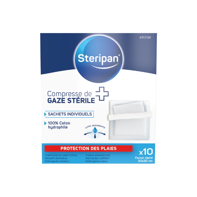 20 Compresses Stériles Non Tissées – 15 x 15 cm, STERIPAN