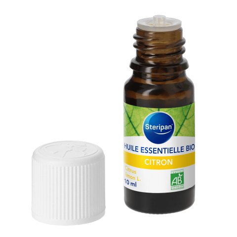 Huile essentielle de citron bio flacon ouvert