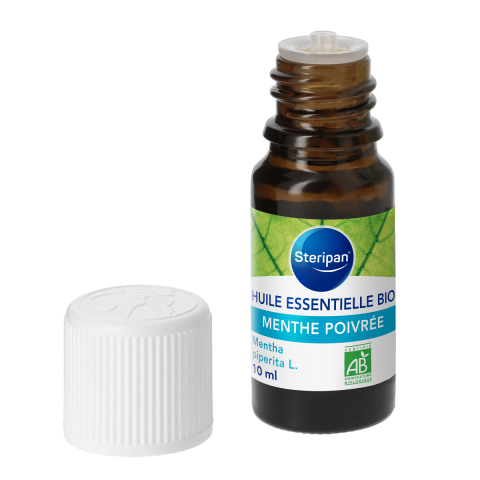 Huile essentielle de Menthe Poivrée bio flacon ouvert